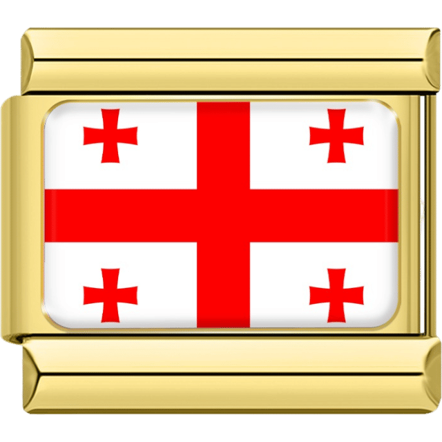 Italian charm featuring the flag of Georgia with a large red Saint George’s cross and four smaller crosses on a white background